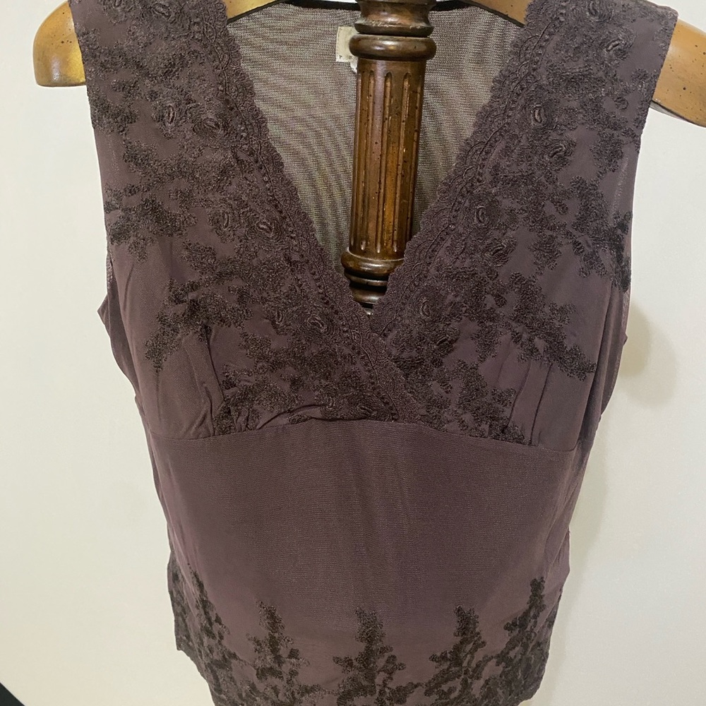 Talbots Brown Sleeveless Top with Embroidery